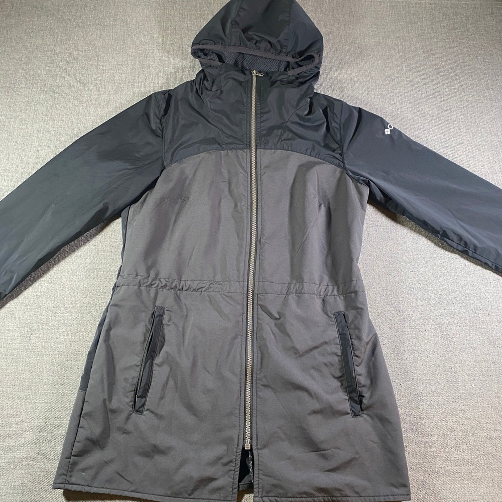 Columbia Womens XS Hooded Rain Coat Jacket Lightweight Gray Black Windbreaker
